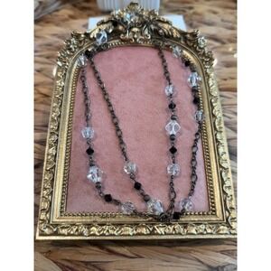 Crystal Sterling Necklace‎ 29" Black Clear 925 Silver Vintage Jewelry